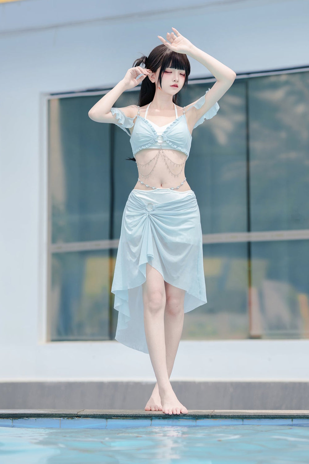 Light Split Mermaid Swimsuit Blue Set