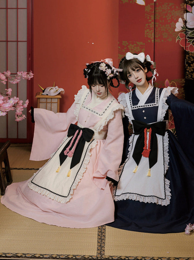 Kleid Schleife Maid Retro Rüschen Groß