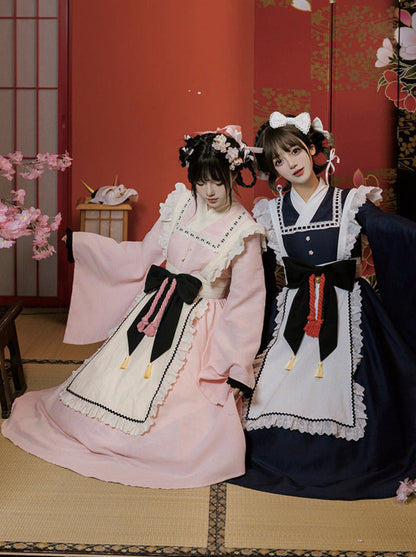 Kleid Schleife Maid Retro Rüschen Groß