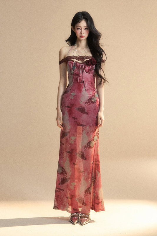 Rückenfreies Maxikleid aus Spitze