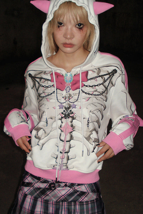 Kapuzenpullover mit Schleife, Sweatshirt mit Tiermuster