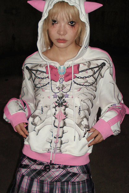 Kapuzenpullover mit Schleife, Sweatshirt mit Tiermuster