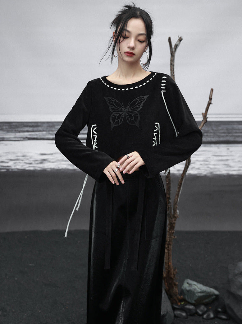 Sweatshirt Design Kurz Schmetterling Strappy Schwarz