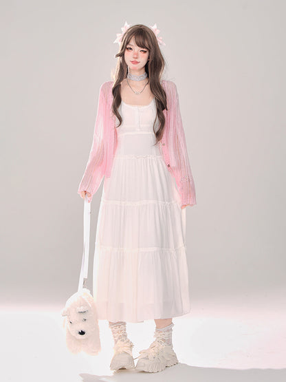 ムーンライト + カーディガン サスペンダー ニット サマードレス シアー