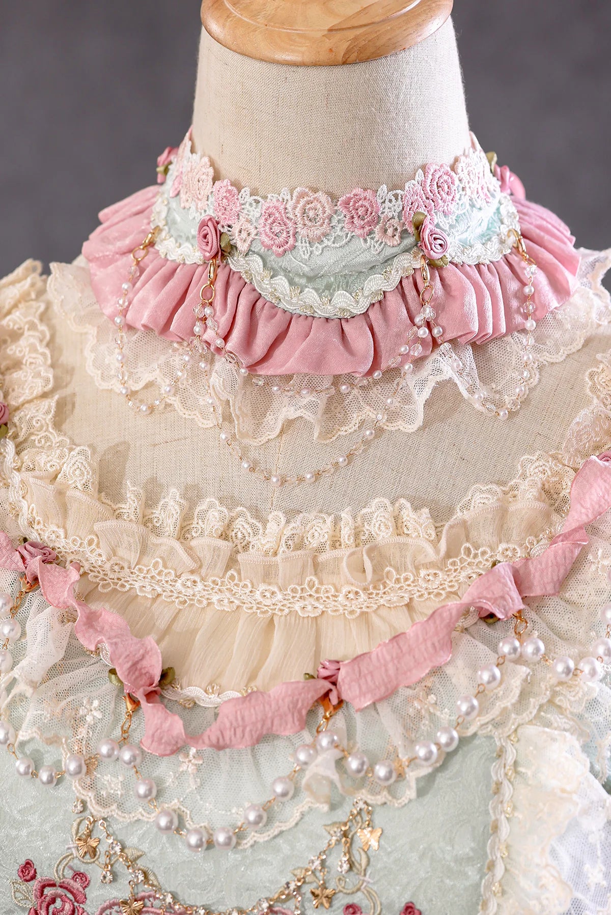 Antique Cake Mint Moonlight neck accessory with lace trim by BR Thorn Rose