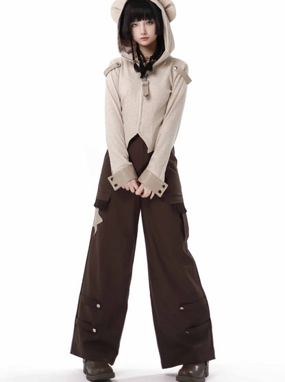 デザインスプリットワンダーベアニットトップショールメイラード