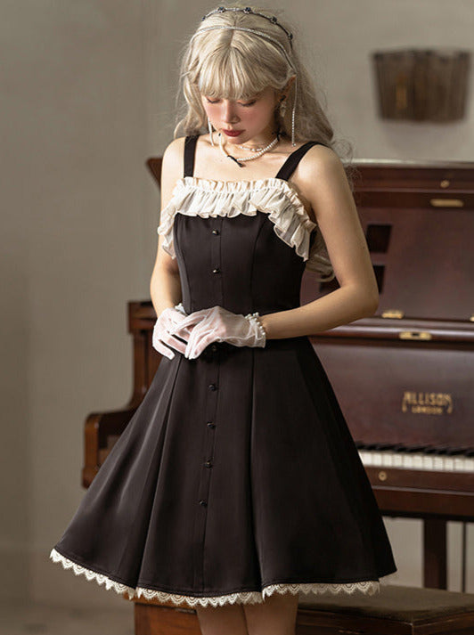 Song Love Elegantes Kleid Kurz/Lang Lolita Reservations Schwarz Piano Satin Sass