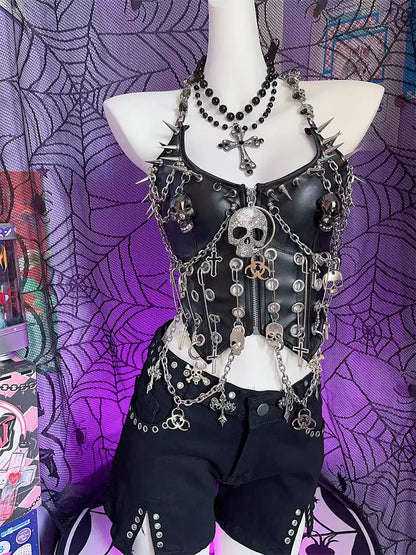 Y2K Steampunk Gothic Lolita Punk Skull Top