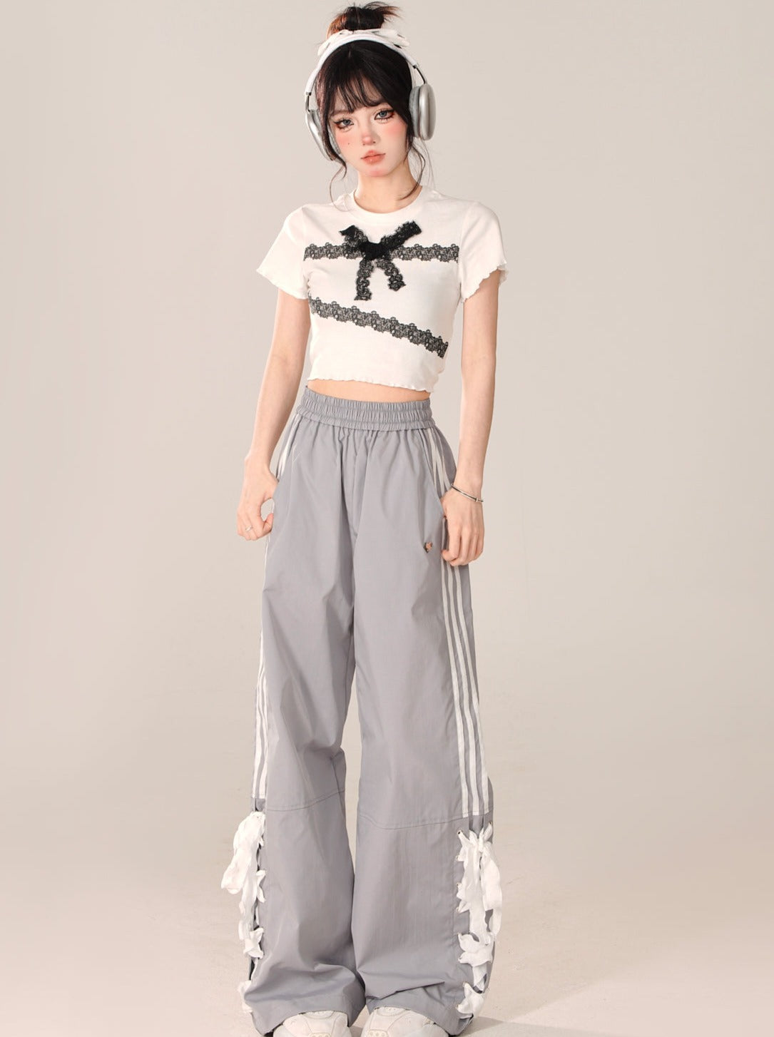 Loose Casual Pants Wide Ribbon Side