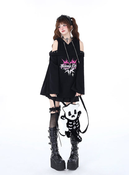Subculture Punk Leaky Chain Spring Shoulder Original Top Dark Hooded Sweatshirt Rock