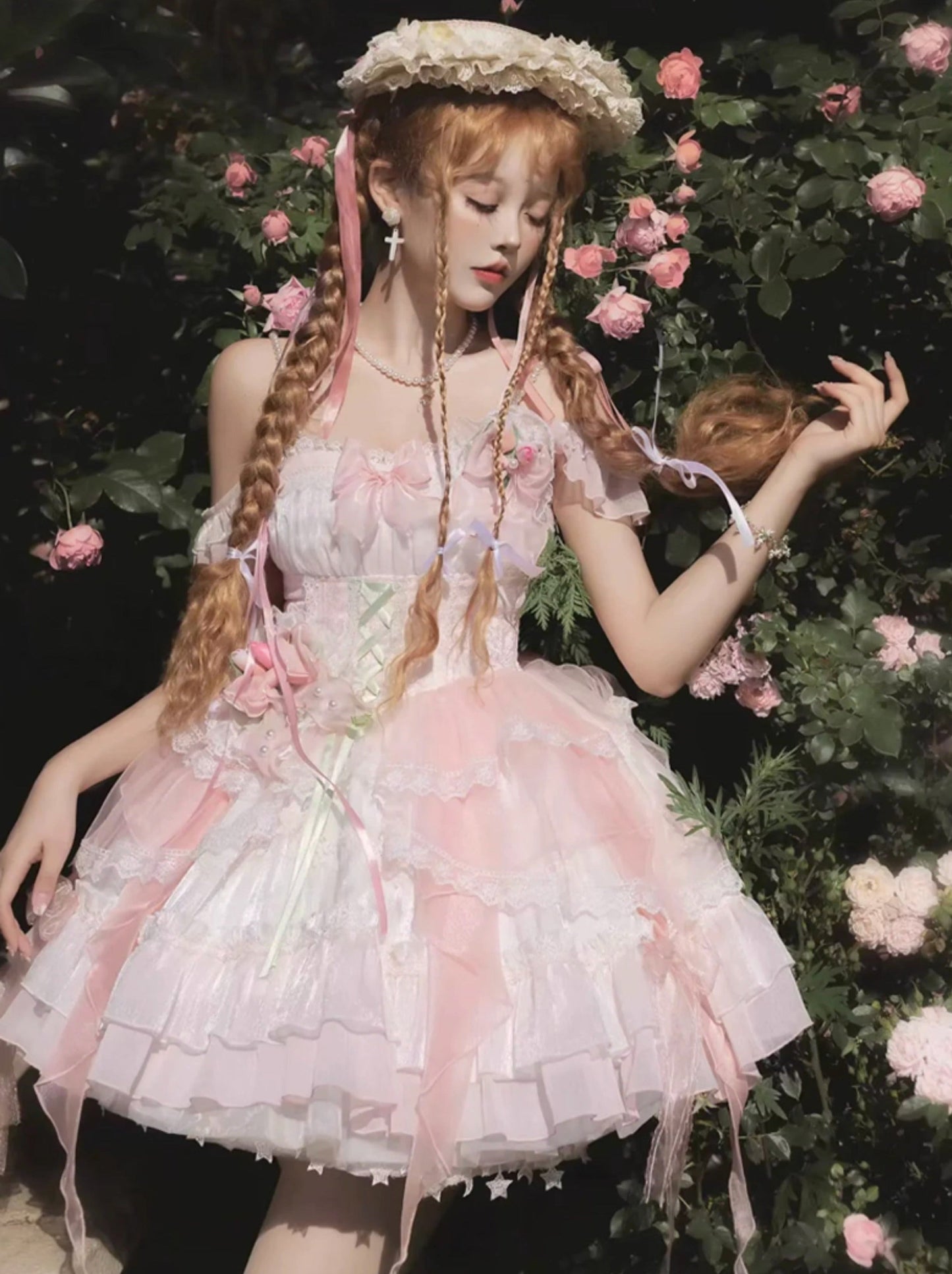 Shoulder Thring Lolita Flower Frill Dress Princess