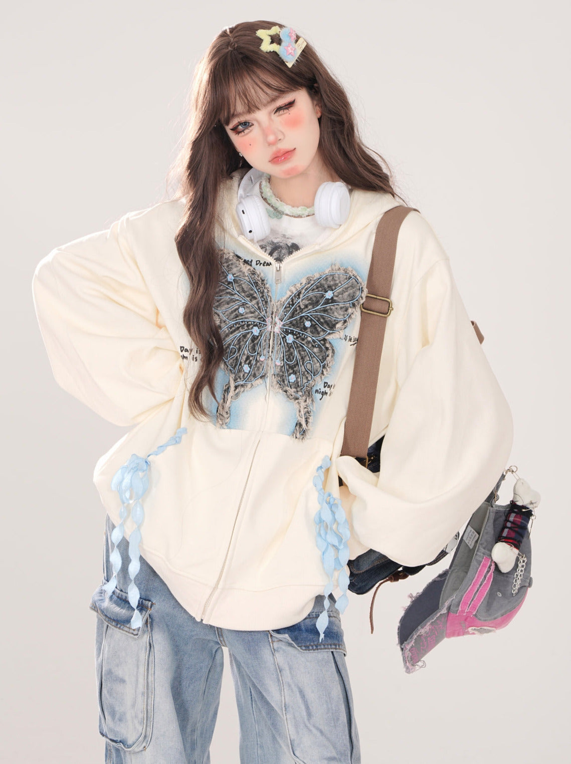 Sweatshirt Zip Butterfly Street Loose Hoodie American Jacket