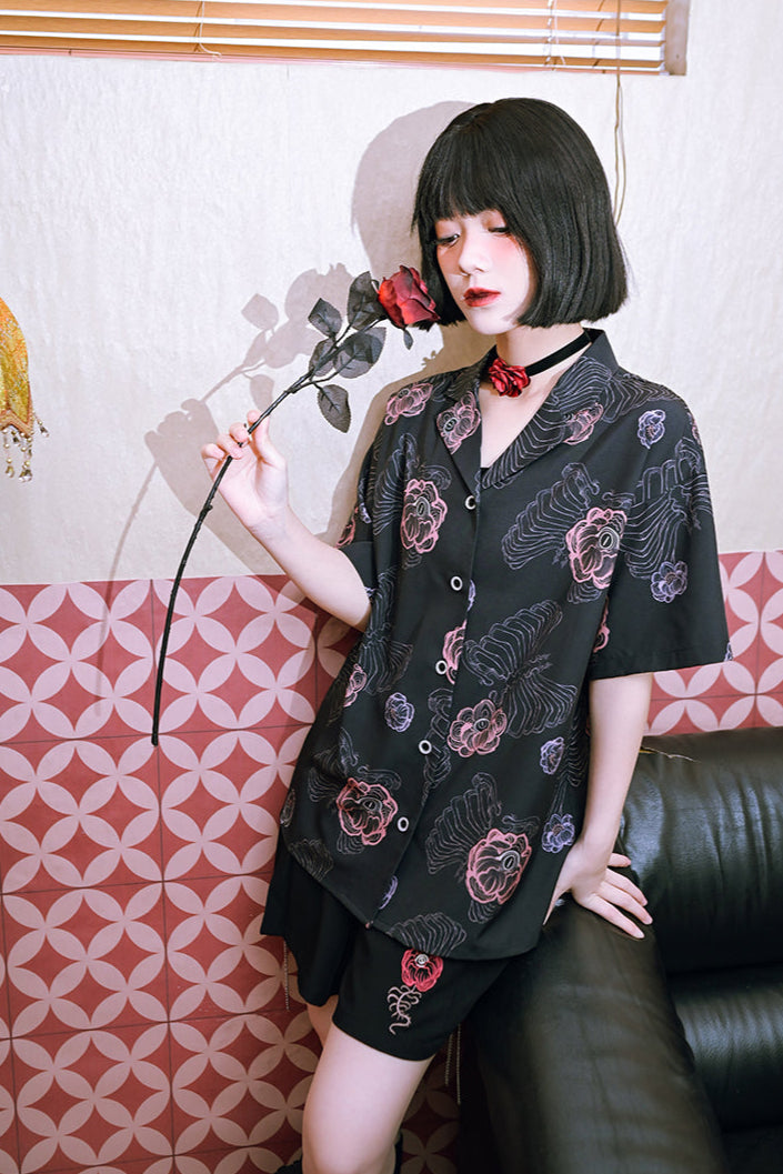 チャイナボーンフラワーシャツ