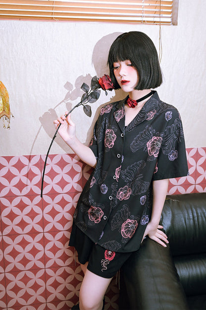 チャイナボーンフラワーシャツ