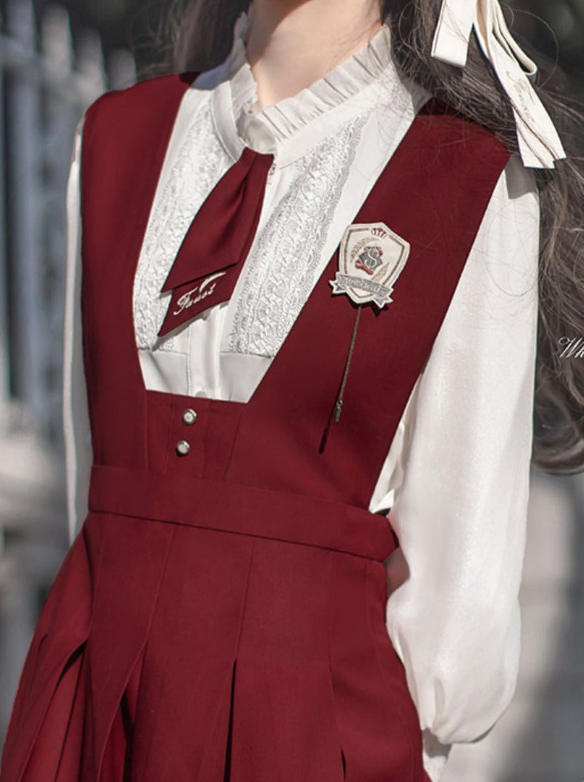 College Spitze Rot Retro Rot Abzeichen Chiffon Elegantes Hemd Krawatte Emblem Sommerkleid