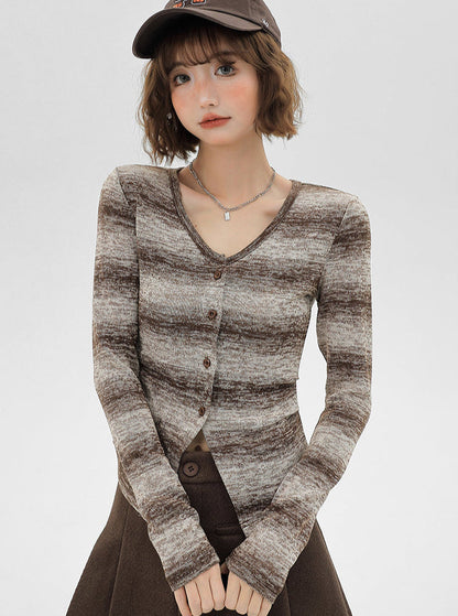 アメリカンレトロニットストライプカーディガングラデーション