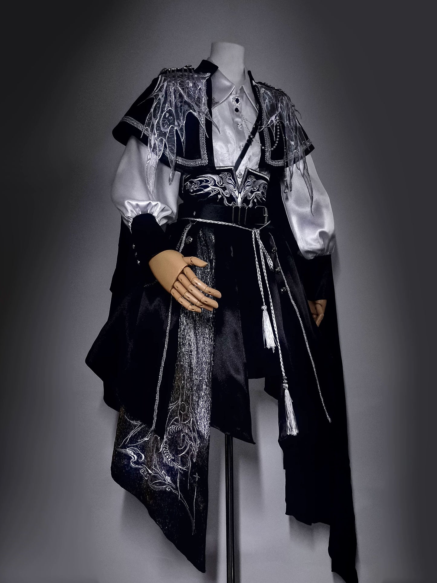 Hanfu Military Lolita Set Embroidered Cape Shirt & Pants - Long Yao
