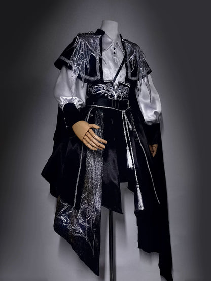 Hanfu Military Lolita Set Embroidered Cape Shirt & Pants - Long Yao