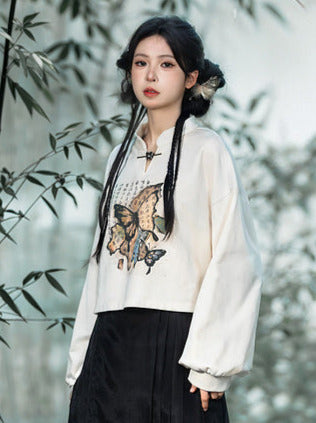 China Sweatshirt Zip + Black Parka Butterfly Dress Design Hoodie Cropped