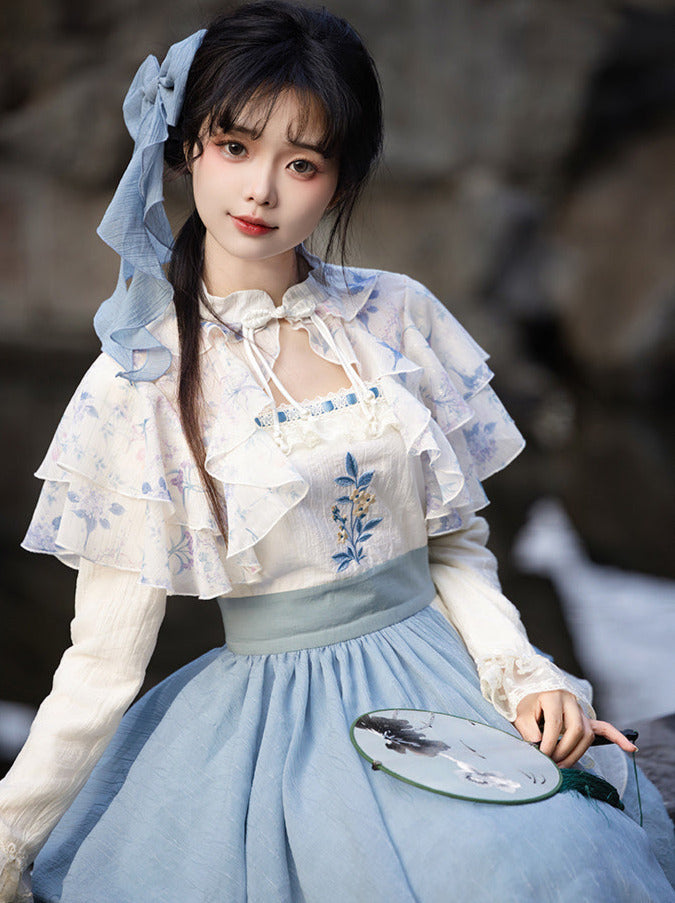 中国風フェイクイレギュラー刺繍ツーピースドレス