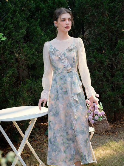 モーニングスモーク + キャミソールドレス ブルーブラウス ミストシフォン