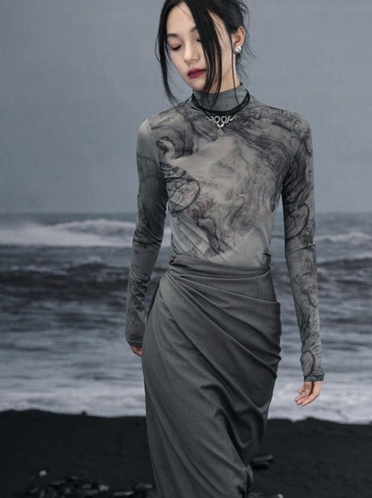 Retro dunkles transparentes Oberteil