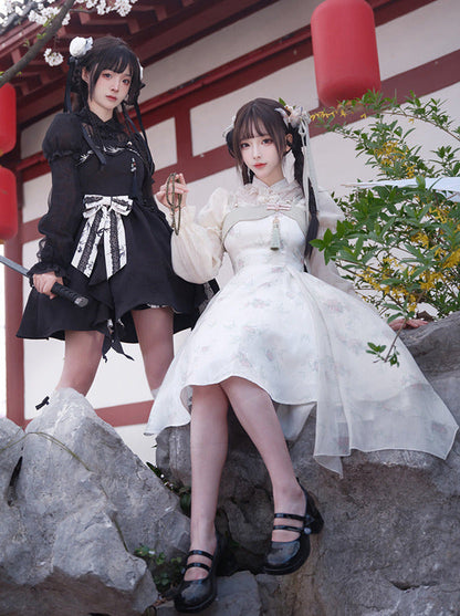 Kleid China Print Bambus Vorbestellung Blumen Blumen Hosenträger