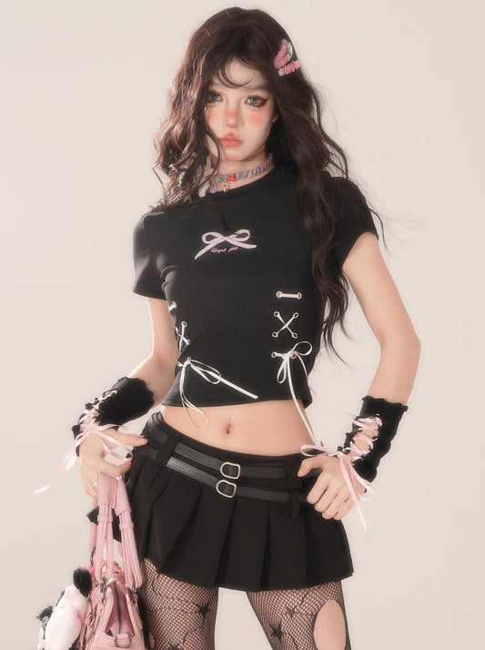 Schnürung, kurzes, schmales Sommertop mit Schleife