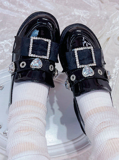 Emaille-Plateauschuhe, matt, spitz zulaufend, schwarz, schwarzer Loafer