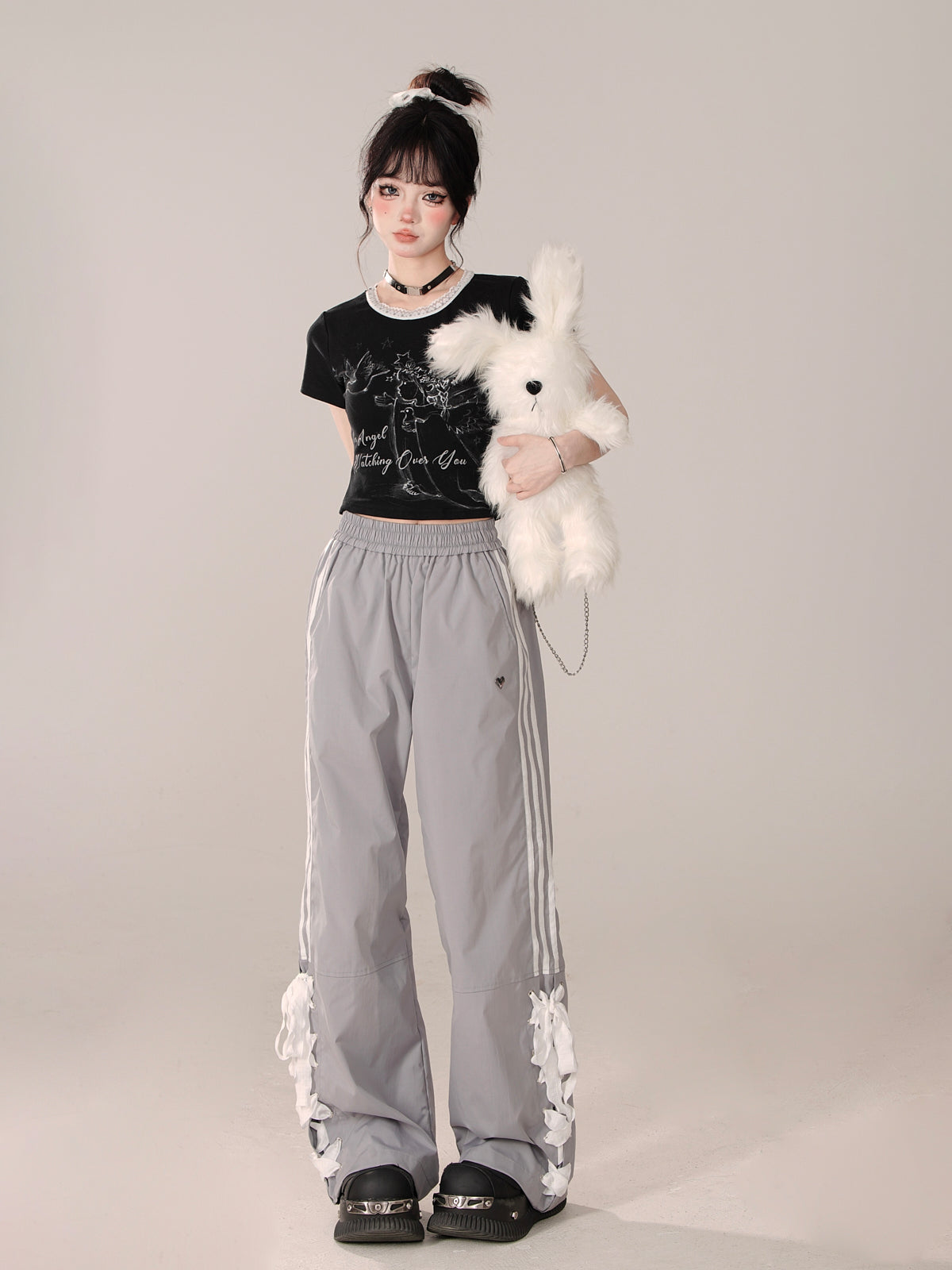 Loose Casual Pants Wide Ribbon Side