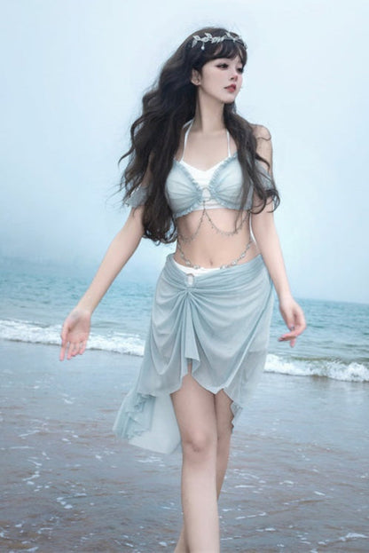 Light Split Mermaid Swimsuit Blue Set