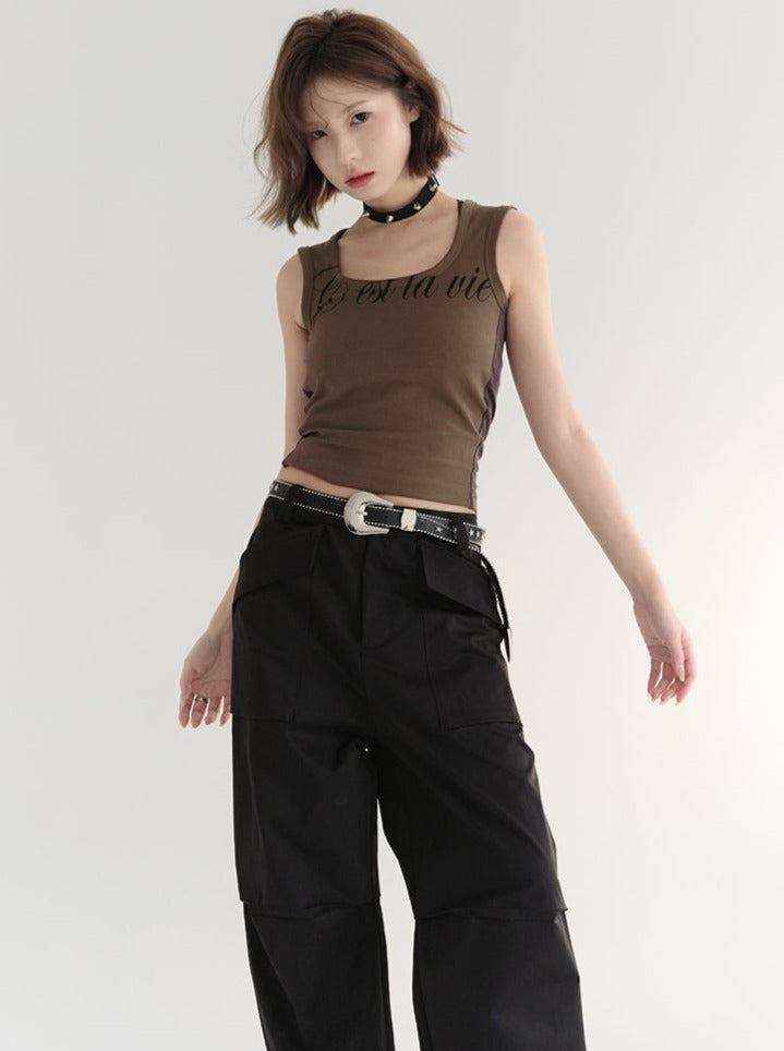 Letter Sleeveless Top Contrast Print