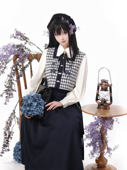 Faltenrock Schnalle Bluse College China Weste Jacke Check