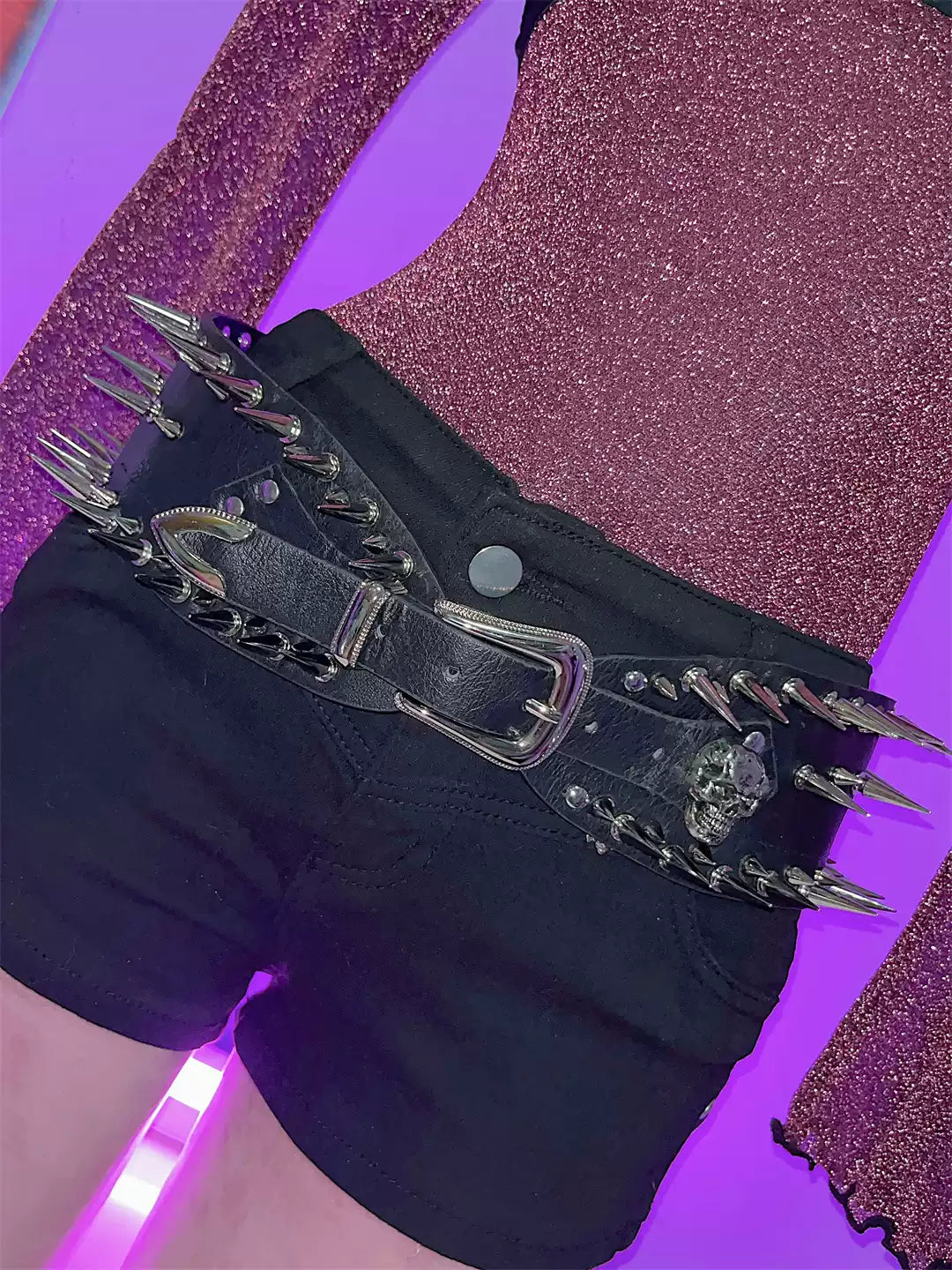 Steampunk Y2K Hip Hop Dark Rivet Skeleton Belt