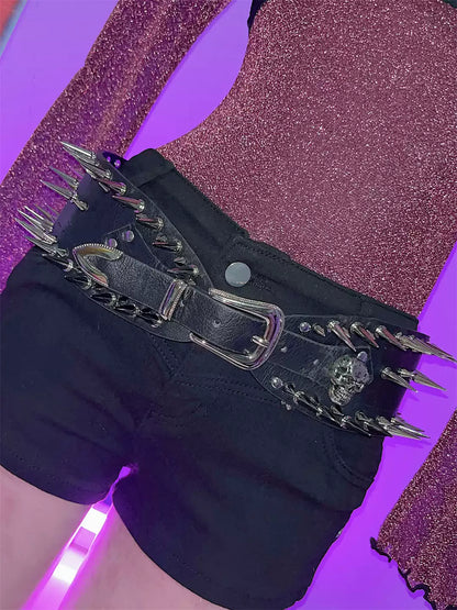 Steampunk Y2K Hip Hop Dark Rivet Skeleton Belt