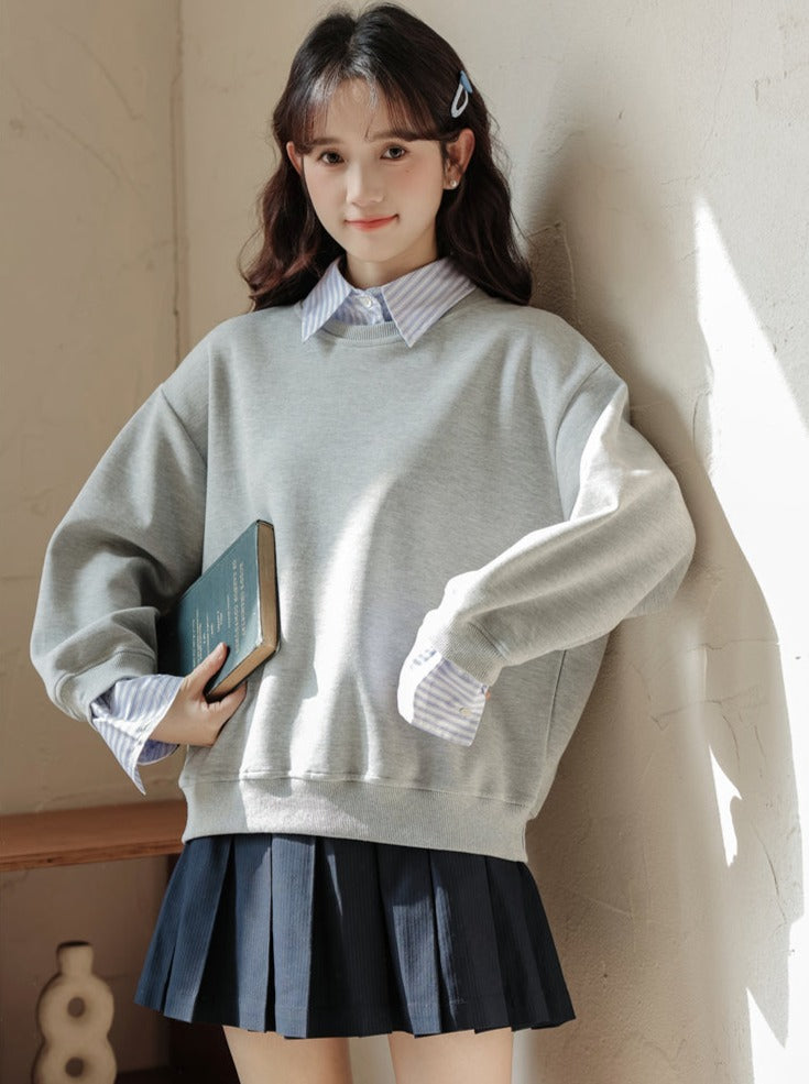 Loose Pullover Striped Top Two-piece
