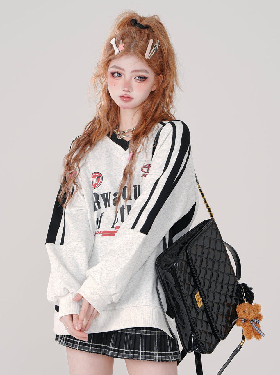 Pullover V-Ausschnitt Retro Sweat Sporty
