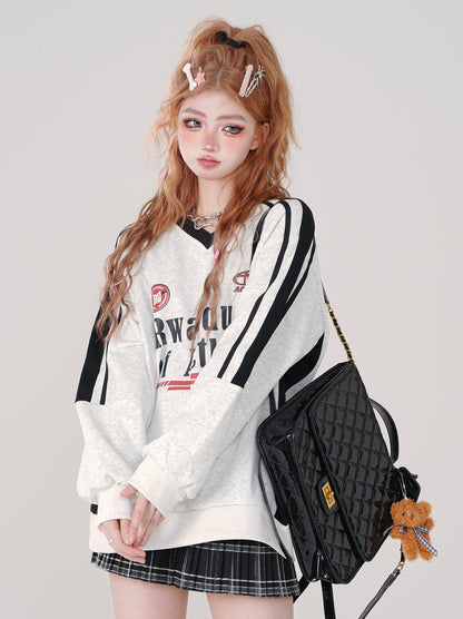 Pullover V-Ausschnitt Retro Sweat Sporty