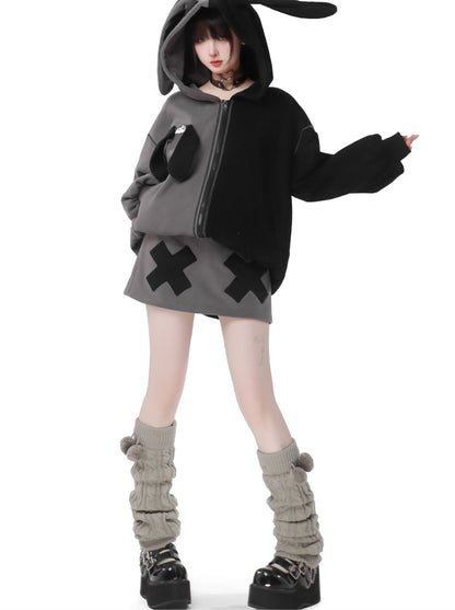 Parker-Hosenrock mit kontrastierendem Reißverschluss und Hasenohren