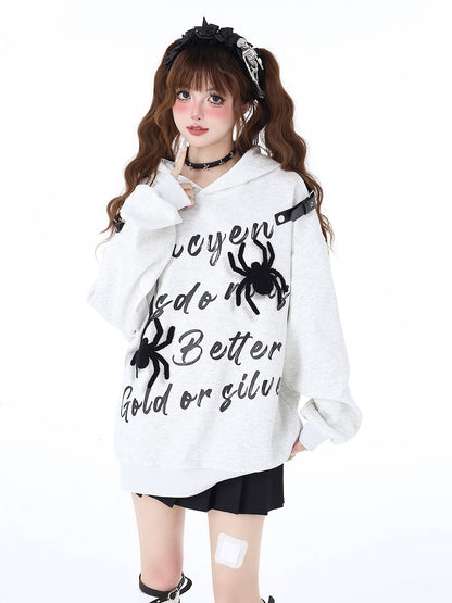 Print Hoodie Kapuzenleder American Spider Schnalle Street Graffiti