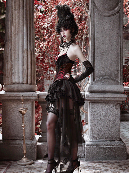 ダッチェススーツ サスペンダー ロング ゴシックテール ベルト付き ベルベットドレス チュール