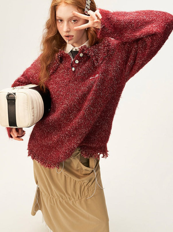 Tassel Line Retro Botan Polo Mixed Tops