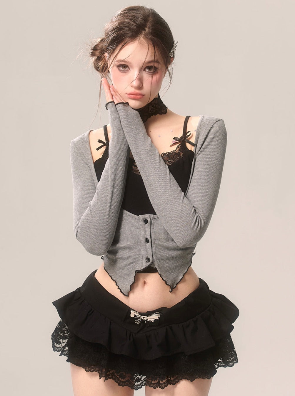 カーディガン ロマンティック オープンネック