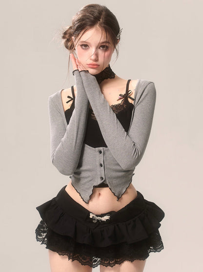 カーディガン ロマンティック オープンネック