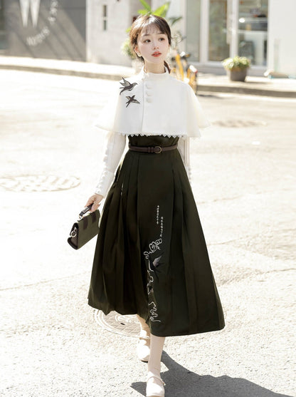 China Short Cape + Skirt Pleated + Retro Blouse