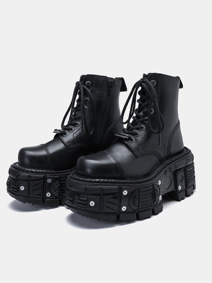 Lace-up Metal Platform Punk Boots Short Dark