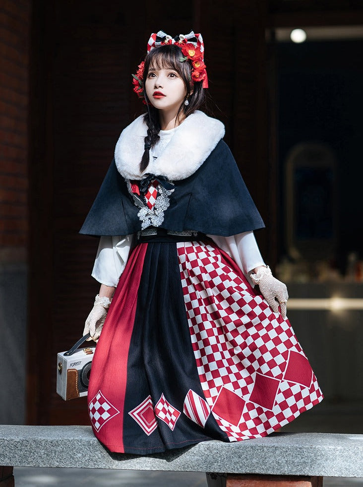 Trompete Pelz Bluse Cape + China Zubehör Quaste Schal Pullover Rock