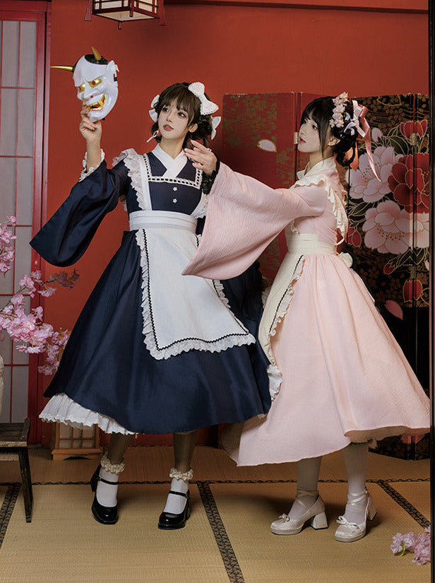 Kleid Schleife Maid Retro Rüschen Groß