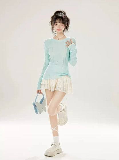 Schmaler Halsausschnitt, Bodenrippin-Strick, unregelmäßiges Sommeroberteil