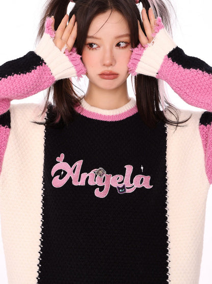 Beschädigter Strick mit Logo in Kontrastfarbe